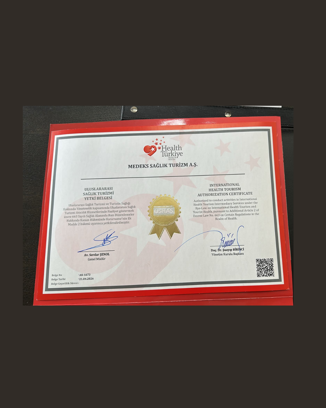 Medeks International Health Tourism Authorization Certificate